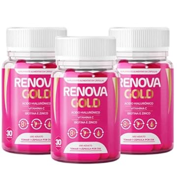 03 FRASCOS RENOVA GOLD ORIGINAL - Combate Rugas, Manchas e Irritações na Pele - 3 Meses