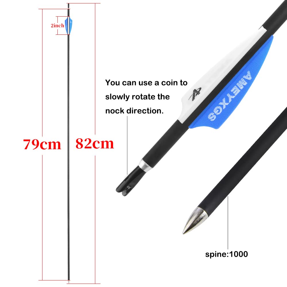 32" Flèches de tir à l'arc en Carbone ID 4,2 mm Flèches de Chasse 1000 Spine pour tir à l'arc composé et Classique et Arc Traditionnel 12/24 pcs