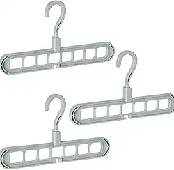 Kit 3 Cabides Organizadores Mágicos com 9 Furos, Dobrável e Giratório 360° – Economiza Espaço, Antiamassado, Ideal para Viagem, Closet ou Guarda-Roupa Compacto