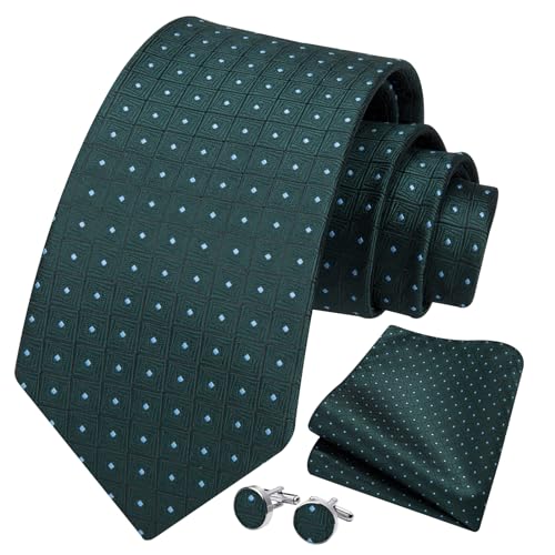 Image of HISDERN Ties for Men Stripe Plaid Tie Classic Necktie Pocket Square Cufflinks Set for Formal Wedding Business Party
