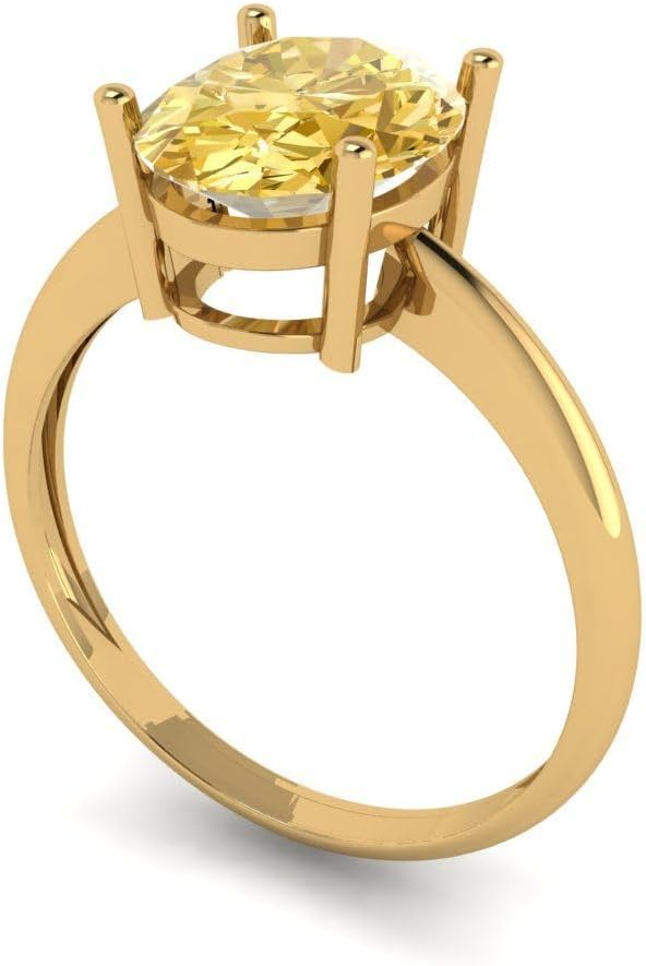 Clara Pucci 2.5cttw VVS Yellow Cubic Zirconia Oval Cut Bridal Promise Ring for Women in 14K Yellow Gold - Solitaire Solid Gold (9.5x7.5mm)