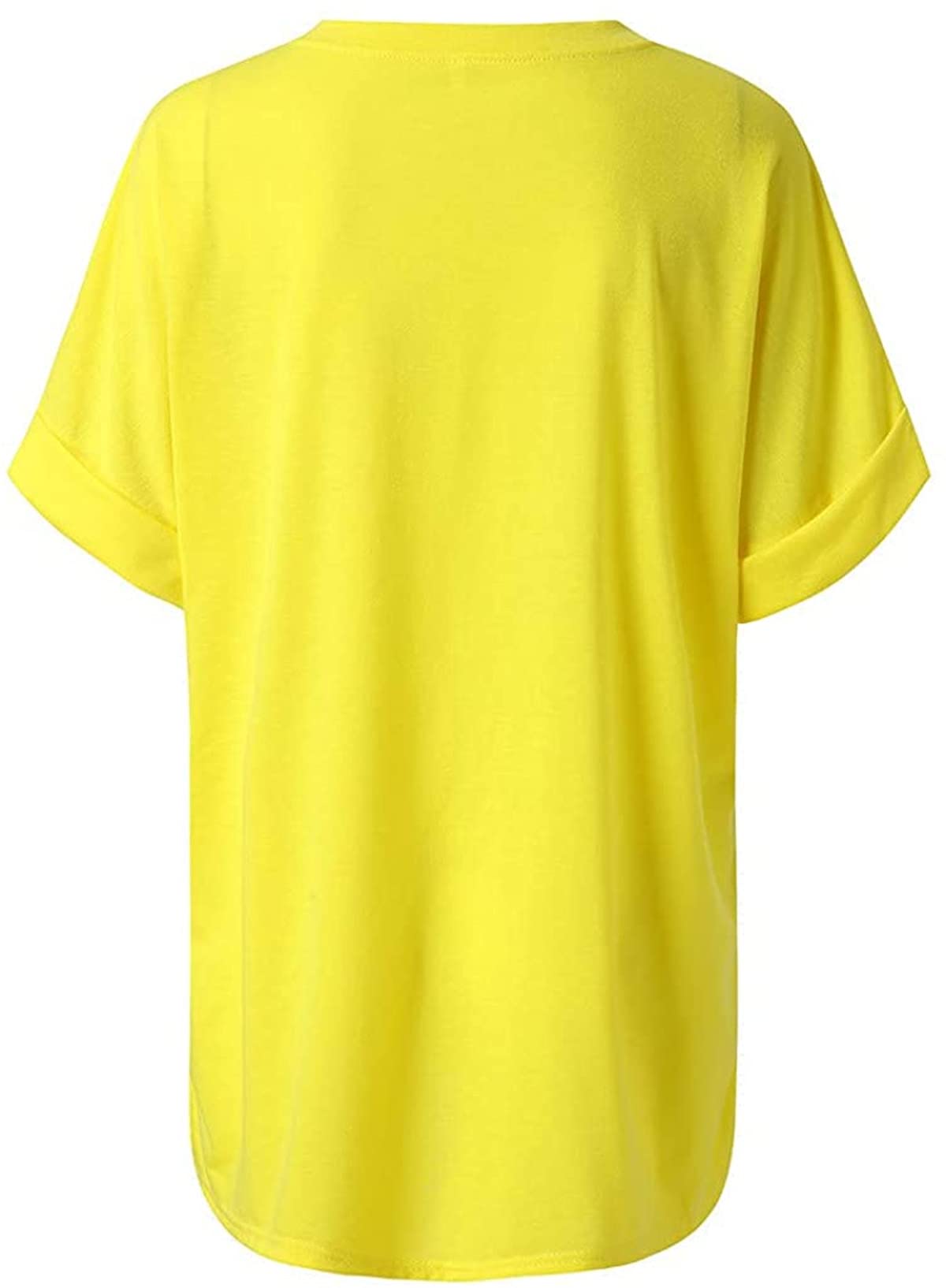 Dasivrry Women's Summer Tunic Top — Loose Fit, V-Neck, Short Sleeve, Casual Tee (Yellow, Size XL)
