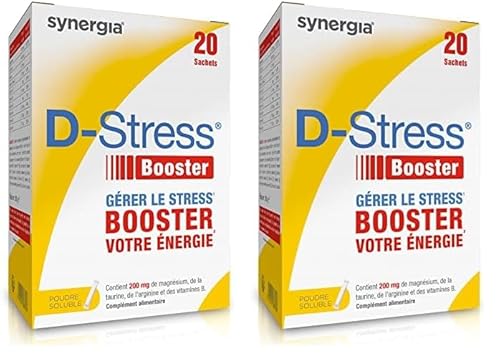 D-STRESS BOOSTER 20 sachets | Magnésium de 3ème Génération + Taurine + Arginine + Vitamines B | Booste l’Énergie Physique et Mentale | LABORATOIRE SYNERGIA (Lot de 2)