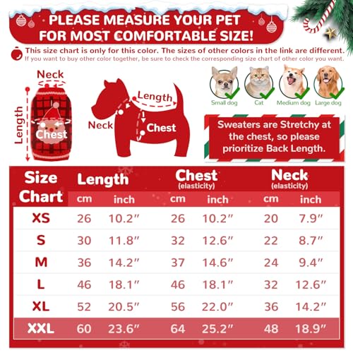 HRTTSY Dog Christmas Jumper with Harness Hole Red Plaid Santa Doggie Outfits Sweater for Small Medium Large Dogs Cats Warm Fall Winter Puppy Clothes Vest Pet Holiday New Year Costume - Image 3