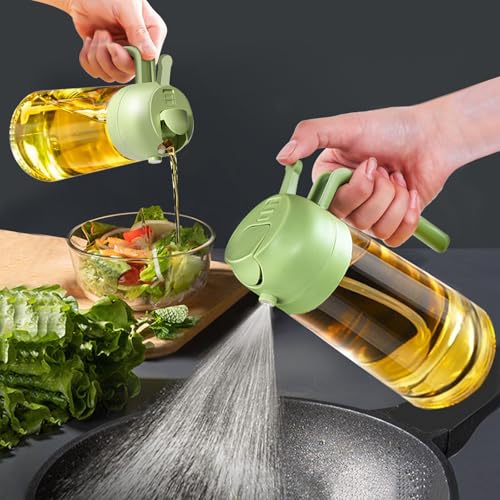 Flacone di olio da cucina 2 in 1 per olio da cucina in vetro di alta qualità, filtro olio per alimenti, 470 ml (verde)