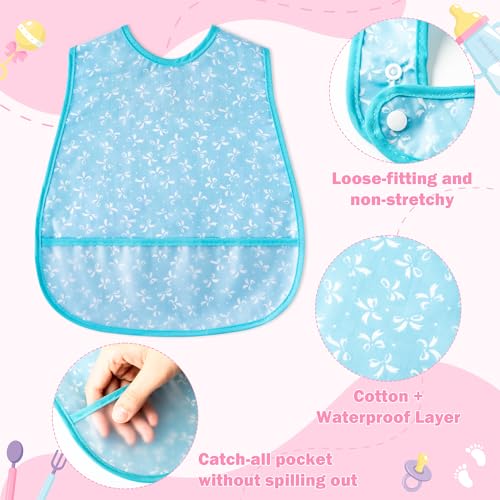 R HORSE 5Pcs Baby Bibs Set Toddler Bibs with Crumb Catcher Pocket & Snap Button Waterproof Baby Feeding Bibs for 6-24 Months3
