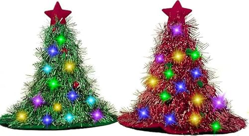 BUNVICK Chapeau de Noël Ensemble de Plusieurs Pièces avec 30 LED Color Light Sapin de Noël Chapeau décoratif Pour(2 Piece Set)