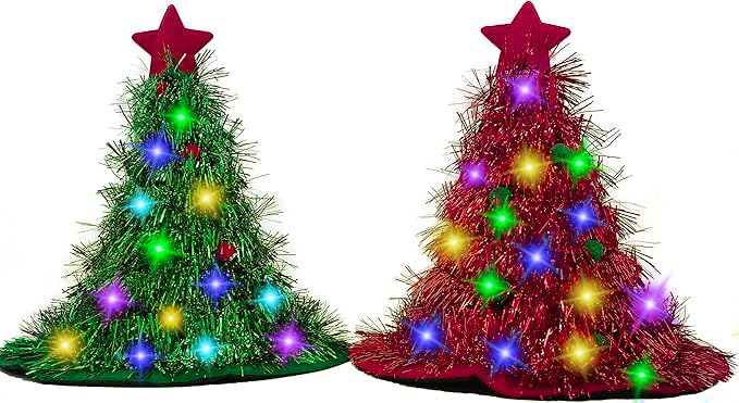 BUNVICK Conjunto de gorros de Natal de várias peças com 30 luzes LED coloridas, chapéu decorativo para árvores de Natal para(2 peças Set)