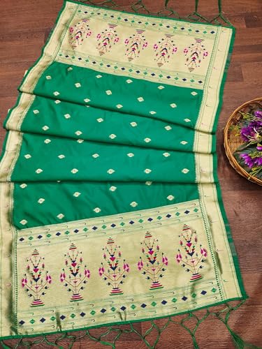 Image of DEVANGI Women's Woven Paithani Banarasi Silk Dupatta /Chunni For Women, Floral Print 1 Meter Wide and 2.3 Meter Length Printed Designer Dupatta /Chunni For Girls