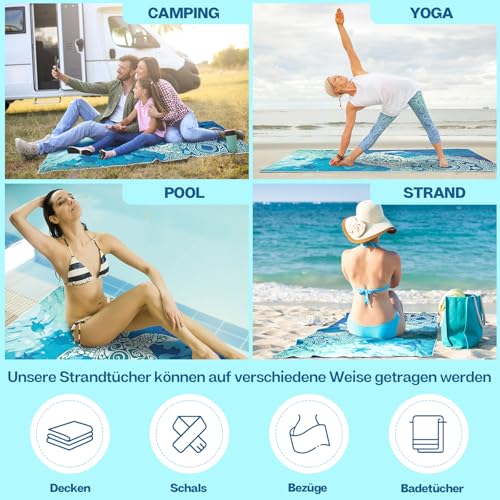 Joyoldelf Mikrofaser Strandtuch - 180 x 90cm Groß Sandfrei Schnelltrocknend & Leicht Strandhandtuch, Ideal für Frauen und Männer am Strand, Schwimmbad oder im Urlaub