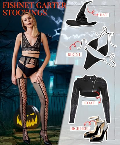 XIUSEMY Fishnet Stockings for Women Patterned High Waist Tights Suspender Pantyhose3