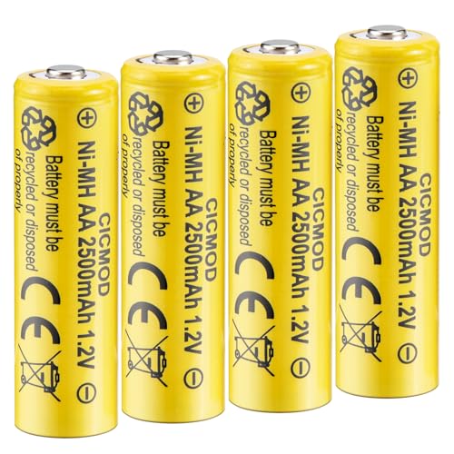 CICMOD - Batterie Ricaricabili AA 4Pcs, 2500mAh Ni-MH Pile Ricaricabili 1,2V, AA Alta Capacità per luci Solari da Giardino