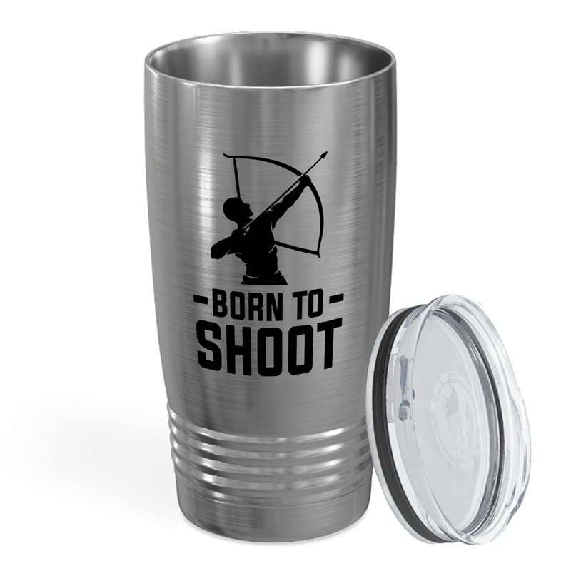 Archery Stainless Edition Tumbler 20oz - Born To Shoot B - Funny Gift For Archery Coach Athlete Hunt Target Shot Trainer Arrow Bow Sport