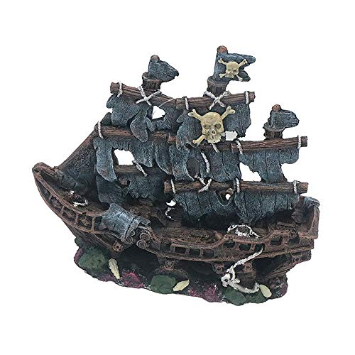 BETTA Mezzaluna Gifts Small Striped Pirate Ship ~ Aquarium Ornament for Fish Tanks Small Pirate Ship with Blue Sails Aquarium Ornament, Fish Tank Decoration Artificial Aquarium Decoration Fish Safe