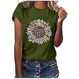 Aniywn Women Girls Summer Round Neck Shirt Sunflower Print Short Sleeve Tops Blouse Graphic Print...