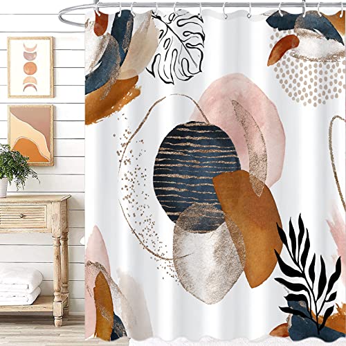 Fungarth Boho Shower Curtains for Bathroom Mid Century Navy Blue Colorful Modern Geometric Leaves Neutral Minimalist Fabric Waterproof Bathroom Curtain Decor (Dark, 72” x 72”)