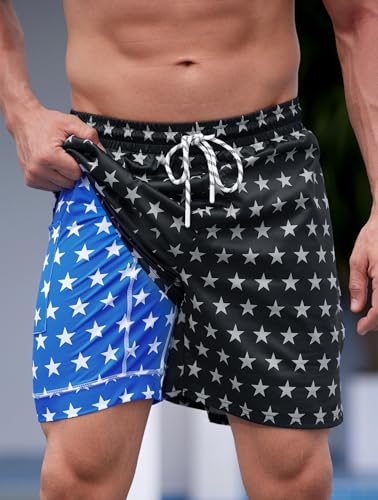 Mainfini Men's American Flag Swim Trunks 6" Inseam Board Short with Compression Liner (S-XXL)2