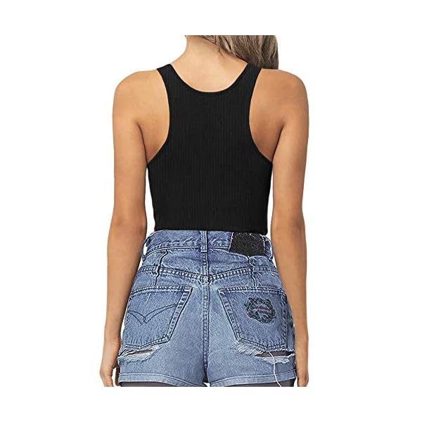 MANGOPOP-Womens-Scoop-Neck-Ribbed-Racerback-Tank-Top-Bodysuits MANGOPOP Bodysuit for Women Scoop Neck Sleeveless Ribbed Racerback Tank Tops (Medium, A Racerback Black)