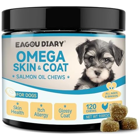 EagouDiary Salmon Oil Chews for Dogs,Omega 3 Skin & Coat Supplement for Dogs with EPA & DHA Fatty Acids,Angelica, Methionine,Vitamins,Minerals Dog Itchy Skin & Allergy Relief (120Ct) Cover