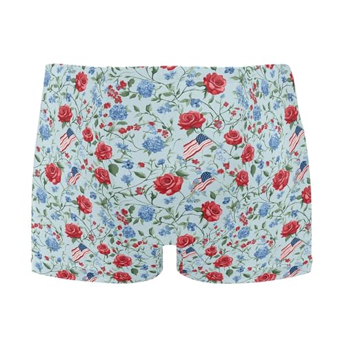July 4th Independence Day American Flag Rose Mens Swim Trunk Swim Brief Square Leg Board Short S B0404603