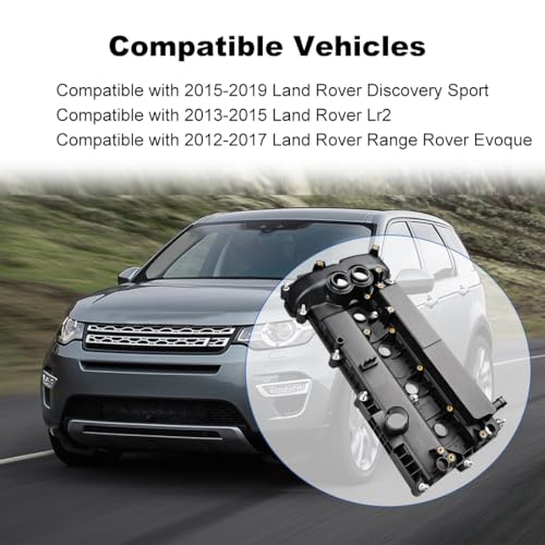 Image of Engine Valve Cover Kit with Gasket Compatible with Land Rover Discovery Sport Lr2 Range Rover Evoque 2012 2013 2014 2015 2016 2017 2018 2019 Replacement for LR070360 LR030368 LR038319 LR056035
