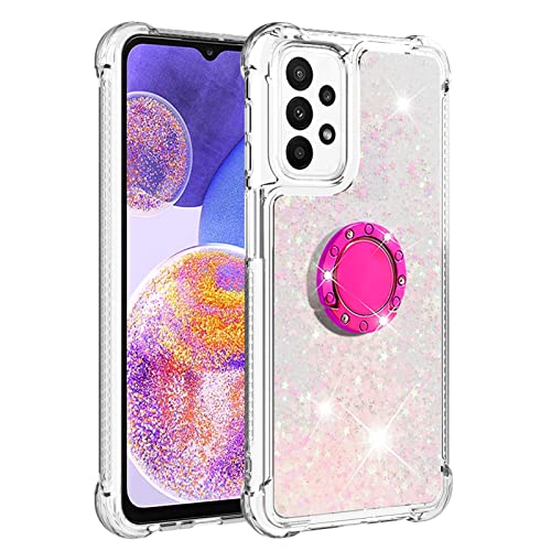 Transparent Liquid Case for Galaxy A23 5G with Ring Holder, Silicone Phone Case Glitter Floating Liquid Cover Slim Bumper Case Sparkly Back Case Resistant Hard compatible with Samsung Galaxy A23 4G 5G