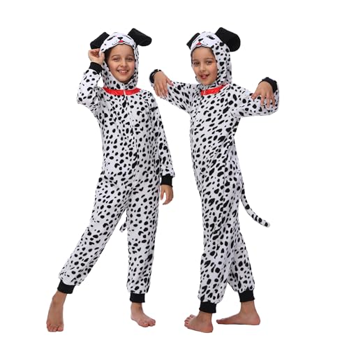 Wizland Kids Animal Onesie Costume Tiger Monkey Black Cat Lion Dalmatian Fancy Dress Costume for Boys and Girls 4-14 years