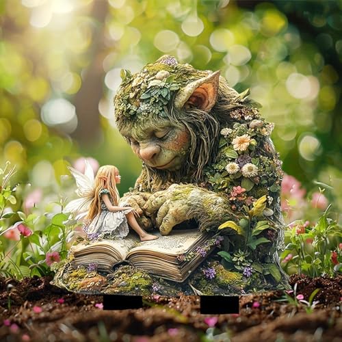 2D Grün Gras Troll Gartenstecker, Acryl Gartendeko für Draußen Wetterfest, Garten Deko Draußen, Gartenfiguren für Draußen Wetterfest Garten Skulpturen, Gartenschilder Blumenstecker für Hof Rasen (A)