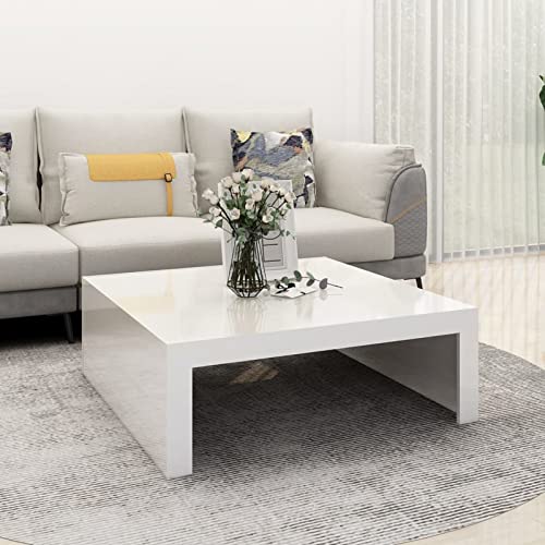 Susany Table Basse Table d'appoint Blanc Brillant 100x100x35 cm Aggloméré Cover