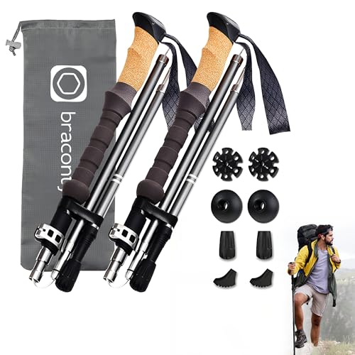 Bastones Trekking Plegables, 2 Bastones de Senderismo, Aluminio 7075, Ligeros, Regulables 120-135 cm, Mango de Corcho, 4 Pares de Topes, Ajuste Rápido, Montaña, Marcha Nórdica, Trail, Running, Walking Bastones Trekking Plegables, 2 Bastones de Senderismo, Aluminio 7075, Ligeros, Regulables 120-135 cm, Mango de Corcho, 4 Pares de Topes, Ajuste Rápido, Montaña, Marcha Nórdica, Trail, Running, Walking