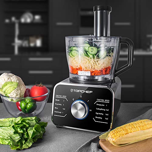 TopChef-Procesador-de-Alimentos-1100W-Procesador-de-Alimentos-Compacto-con-Accesorios-incluidos-amasador-licuadora-exprimidor-y-Molinillo-de-cafe-Capacidad-35L-PlateadoNegro