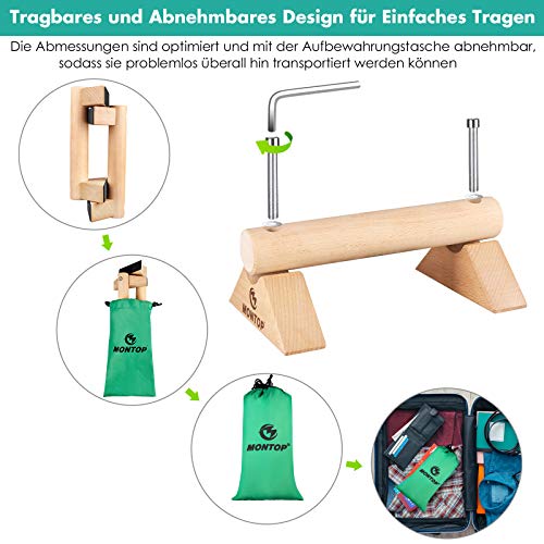 MONTOP Houten push-up-handgrepen, afneembare parallettes, antislip push-up bars, push-up handgrepen met draagbare, handstandbaren, voor binnen en buiten, voor krachttraining/calisthenics/lichaamsgewichtstraining/yoga - Image 4