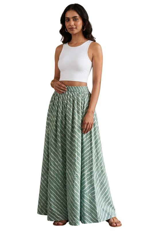 by Naidu Hall Cotton Blend Kali Skirt for Women Full Length Elastic Waist Jaipuri Printed Flared Skirt Ethnic Long Skirt for Women-picture-12