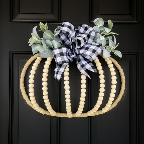 Leinuosen 16' Fall Pumpkin Wood Bead Wreath Thanksgiving Farmhouse...