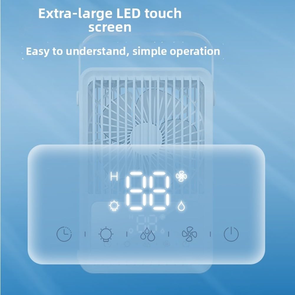 Ventilatore nebulizzatore silenzioso ricaricabile con serbatoio dell'acqua da 600 ml, raffreddamento dell'aria 4 in 1 con LED a 7 colori, timer 8 H, ventola di raffreddamento portatile USB-C, per