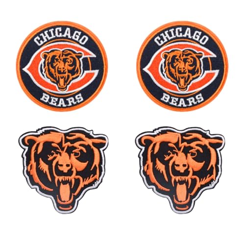 4 Pcs Cool Bears Rugby Sports Embroidery Patches Football Fans Embroidered Badges Team Logo Patch for Sew On/Iron On Fabric Stickers Applique for Clothes Backpacks Hat Jeans Sportswear Orange