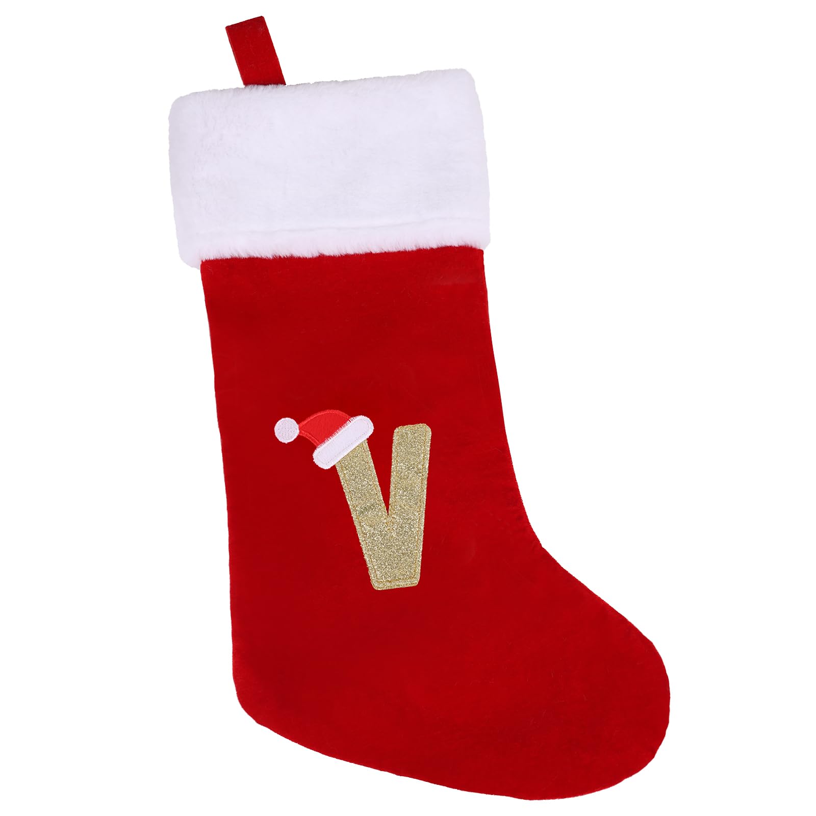 Veylin V Eylin Embroidered Stockings Christmas 20 Inch Christmas Stockings With Letters, Plush Christmas Stockings Christmas Stockings For Kids Red Letter(V)