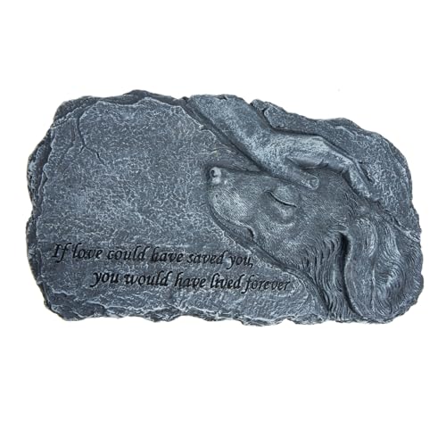 JEWEDECO 天使の犬メモリアル像 屋外対応防水樹脂製ペット墓石プレート ガーデントリビュート 彫刻付き思い出の装飾 犬位牌兼用