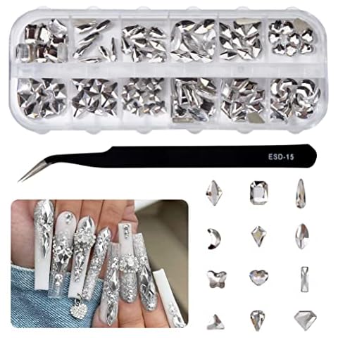 Strasssteine 12 Stil Nail Art Strasssteine Glas Kristall Clear Strasssteine Flache Rückseite Nägel Strasssteine Set Cover