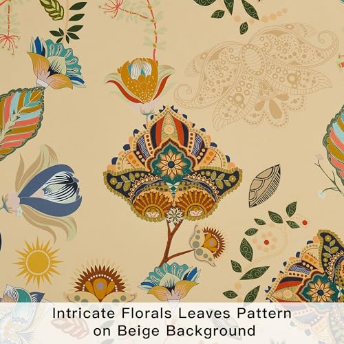 Image of XiDi Kitchen Curtains 45 Inch Length Beige Vintage Boho Blackout Curtains | for Cafe Kitchen Short Grommet Luxury Whimsical Floral Botanical Patterned 45 Inches Long for Living Room Bedroom 52x45