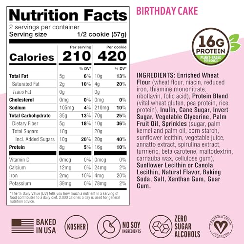Image of Lenny & Larry's Complete Protein Cookie,[Birthday Cake],Chewy Soft Baked,16g Plant Protein,Vegan,Non-GMO,High Fiber,[4 Ounce] Cookie,(Pack of 24)