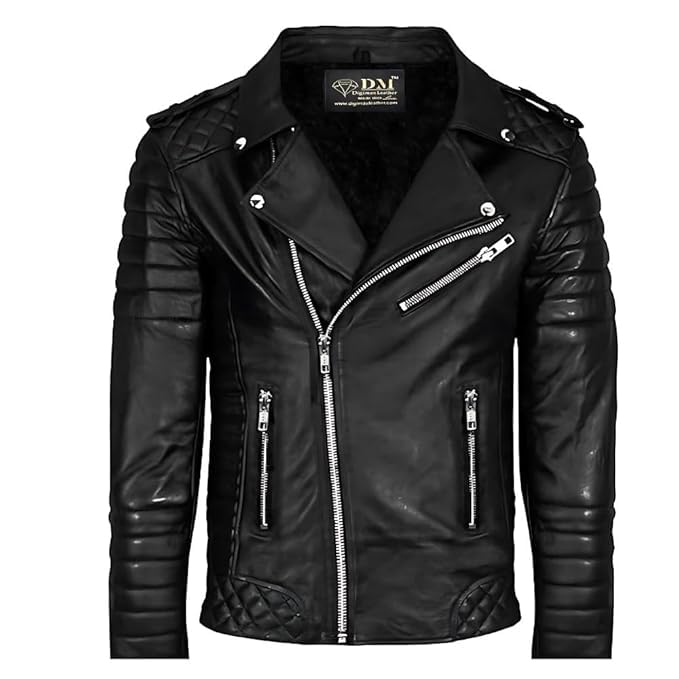 Image of Mens biker Leather Jacket Black