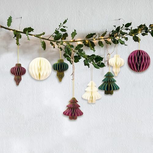 8 Stück Wabenbälle Hängende Weihnachtsschmuck, Shyllin Baumschmuck...