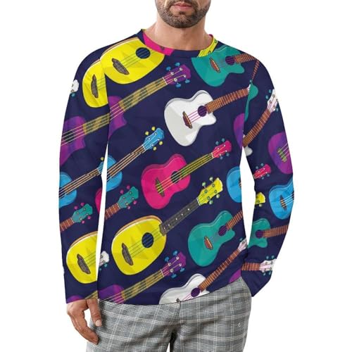 playera colorida de manga larga para hombre con diseño de ukelele hawaiano, cuello redondo, ajuste...