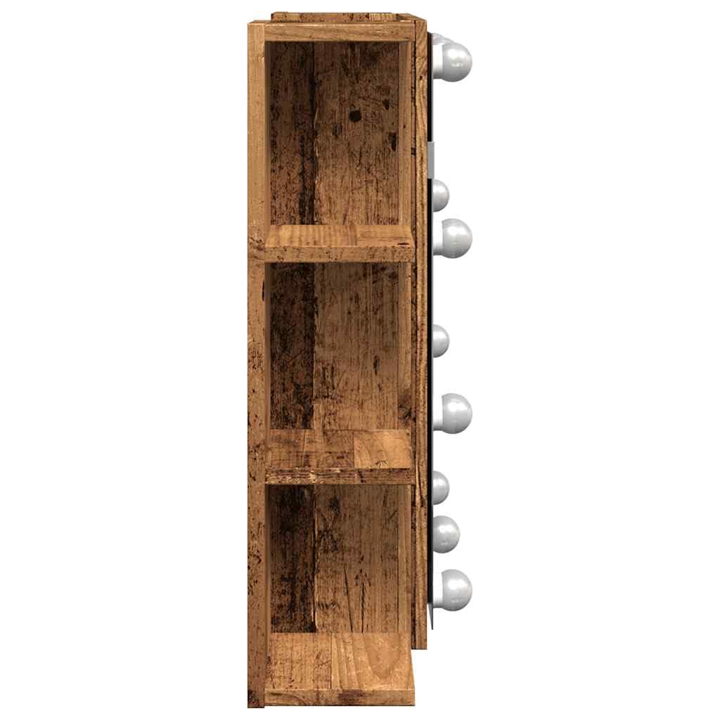 Armoire à Miroir avec LED en Vieux Bois 70x16,5x60 cm Meuble Rangement Salle de Bain avec éclairage USB et Grand Espace de Stockage