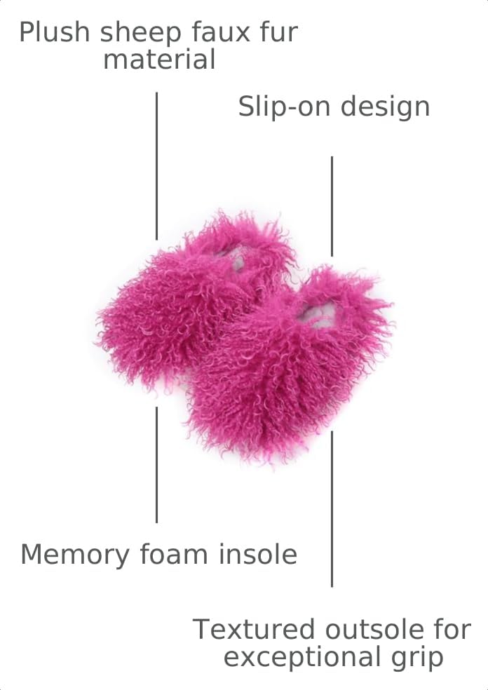 Image of Unisex Fuzzy Faux Fur Slippers, Women's Fluffy Long Hair Sheep Faux Fur Slip on Slides, Girls Luxury Big Fluffy Outdoor Flat Slippers, Long Curly Hair Non-Slip Warm Home Slide Shoes