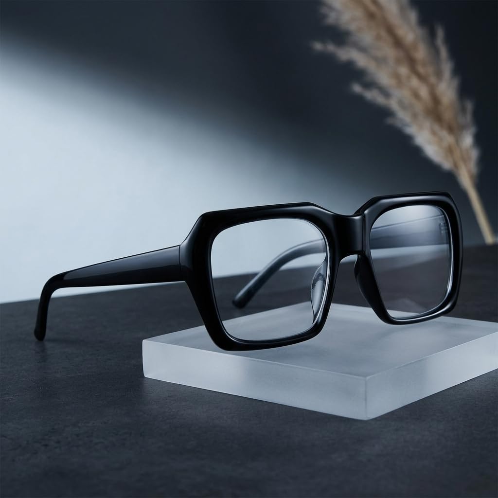 LIFKOME Oversized Clear Glasses Square Costume Eyewear Black Plastic
