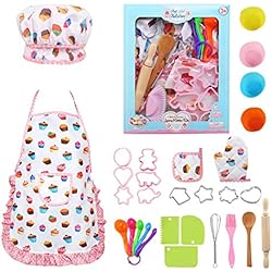 Vestuario Cocinero LEADSTAR Delantal Infantil, Delantal Niña Gorro Cocinero Infantil Delantales Cocinera para Niña Niños Juguetes Regalos Accesorios de Cocina para Niñas 3-12 Años para Navidad y Fiesta de Cumpleaños