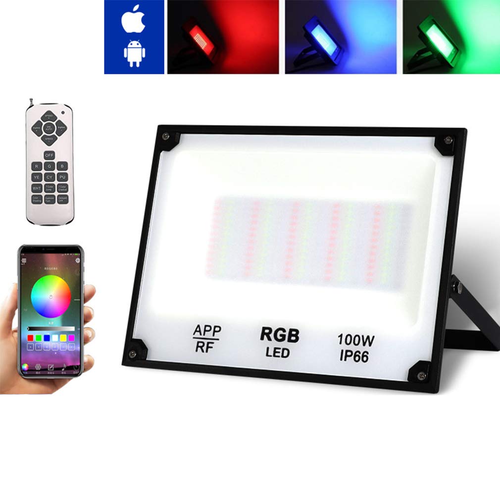 APP/RF remote control RGB floodlight, aluminum die casting, APP smart dimming, LED floodlight with music rhythm, 100 W IP66 outdoor lighting