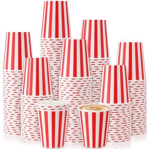 Fullhawl 100 Pcs Red Stripe Disposable Paper Cups for Carnival Party Disposable Drinking Cups Set Striped Paper Supplies Birthday Circus Decorations for Christmas Coffee Tea Juice (9 oz)